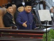 Prabowo Subianto menyampaikan pidato perdana sebagai Presiden RI.