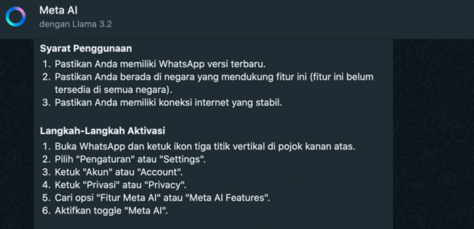 Ilustrasi penggunaan Meta AI di WhatsApp.