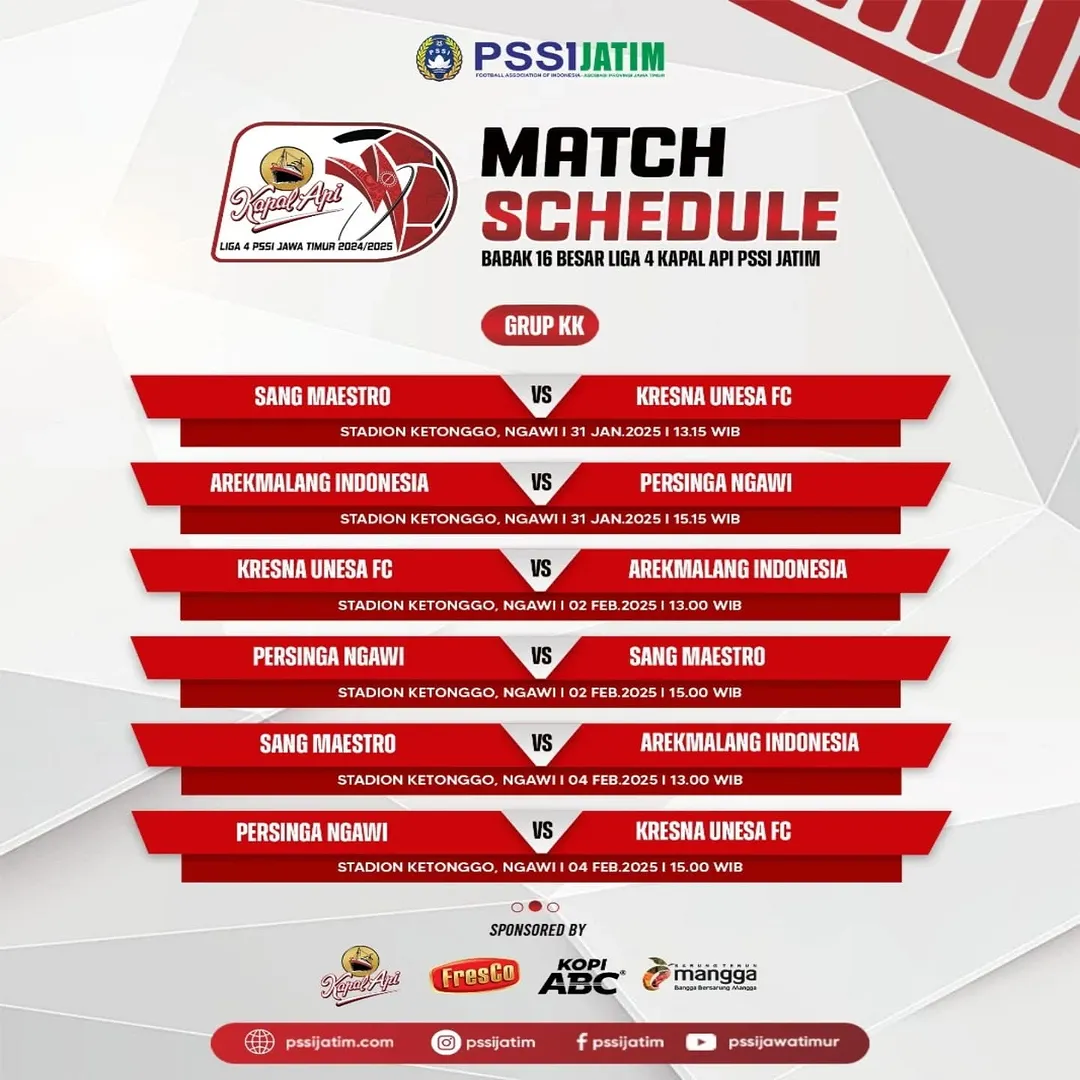 Jadwal Pertandingan Babak 16 Besar Liga 4 Kapal Api Jawa Timur - GRUP KK