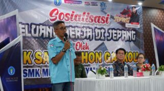 Suasana sosialisasi peluang kerja di Jepang oleh LPK Panti Nihon Gakkou di SMK Muhammadiyah 8 Siliragung