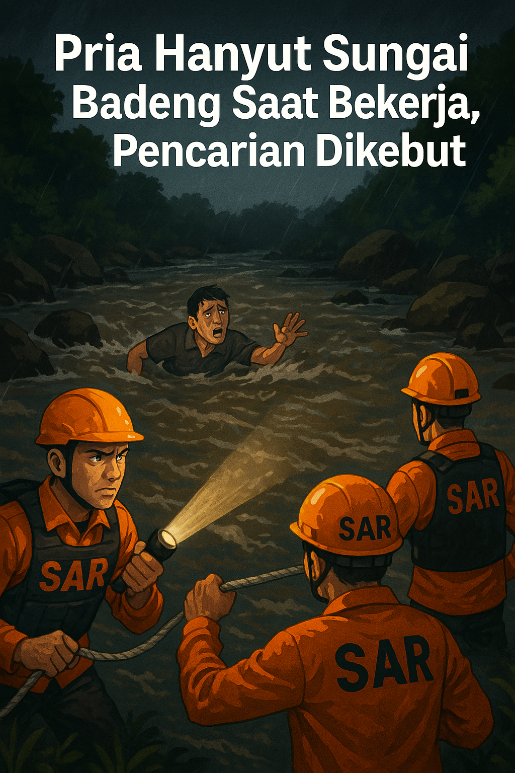 Tim SAR mencari pria hanyut di Sungai Badeng Banyuwangi