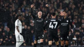 Manchester City merayakan gol saat menghadapi Fulham di Craven Cottage