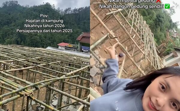 Pembangunan gedung pernikahan bambu di Banjarnegara oleh keluarga mempelai