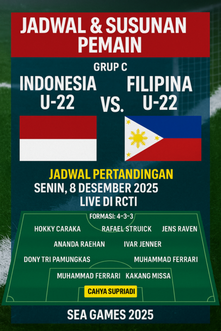 infografis Jadwal Pertandingan & Susunan Pemain Timnas Indonesia U-22 di sea games 2025