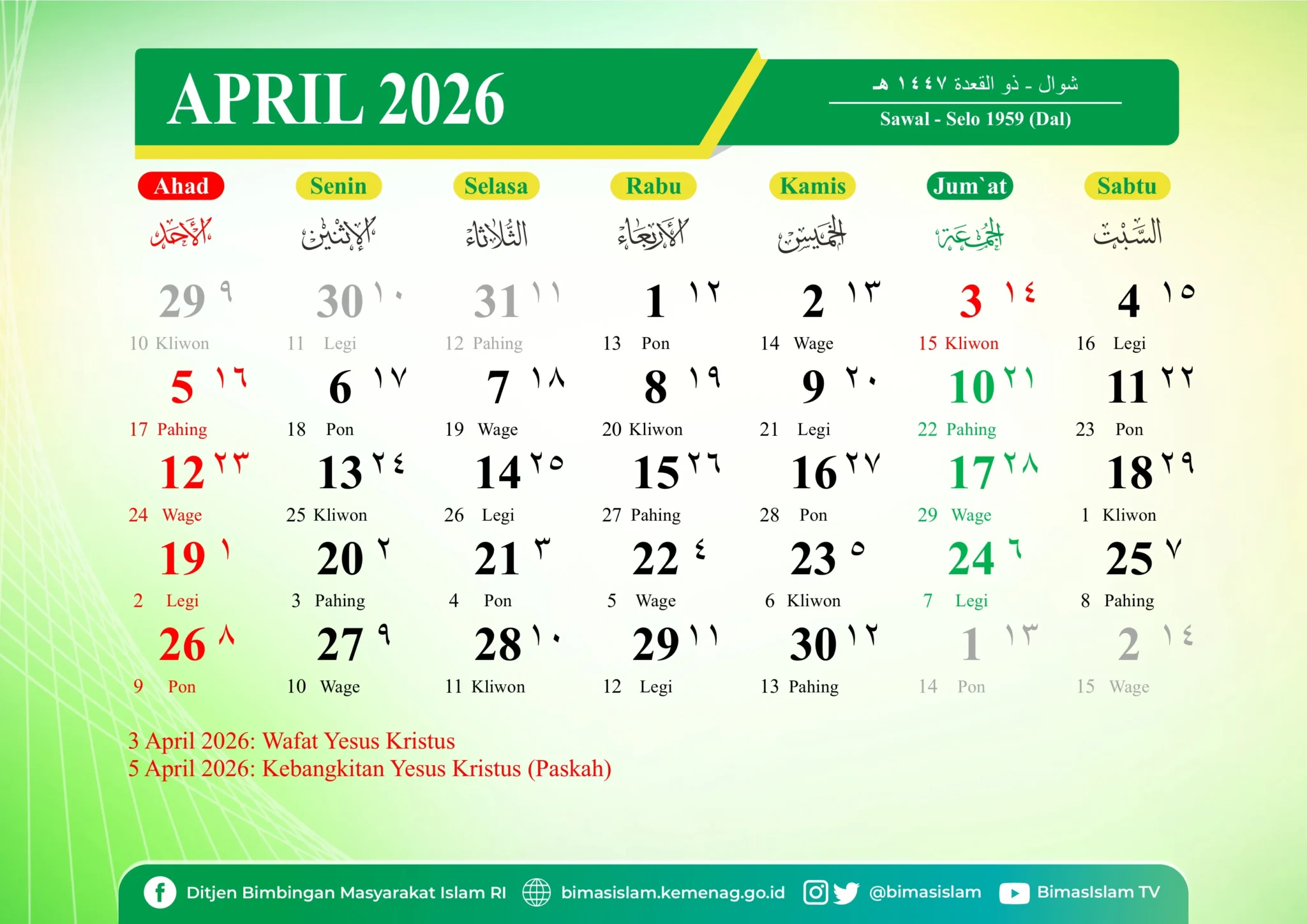 Kalender Jawa 2026 bulan April