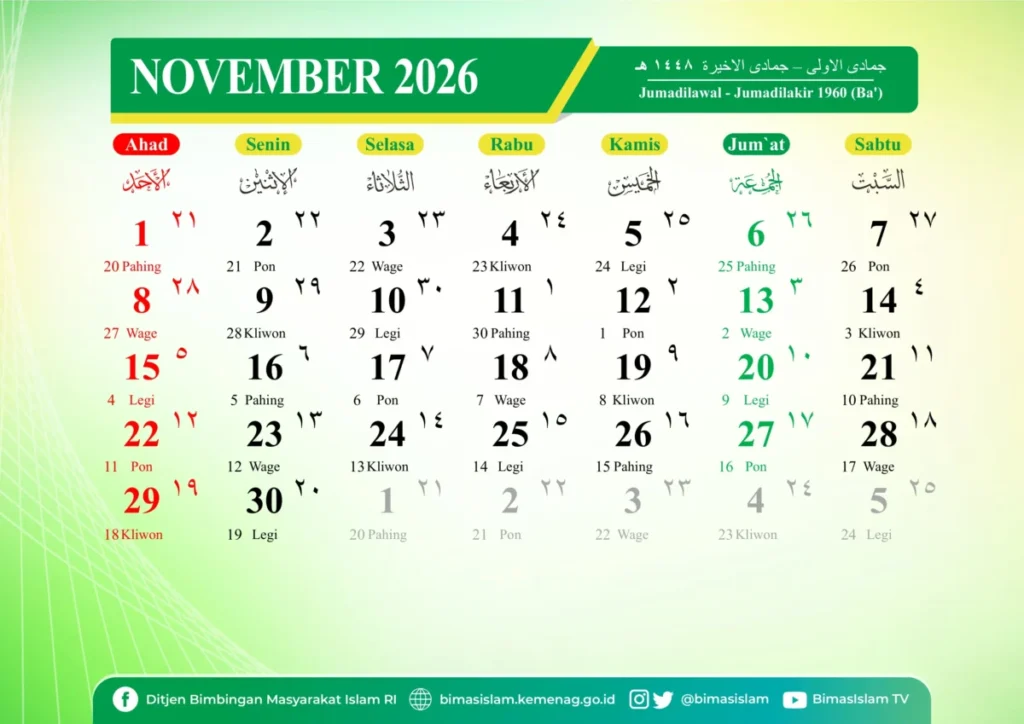 Kalender Jawa 2026 bulan November