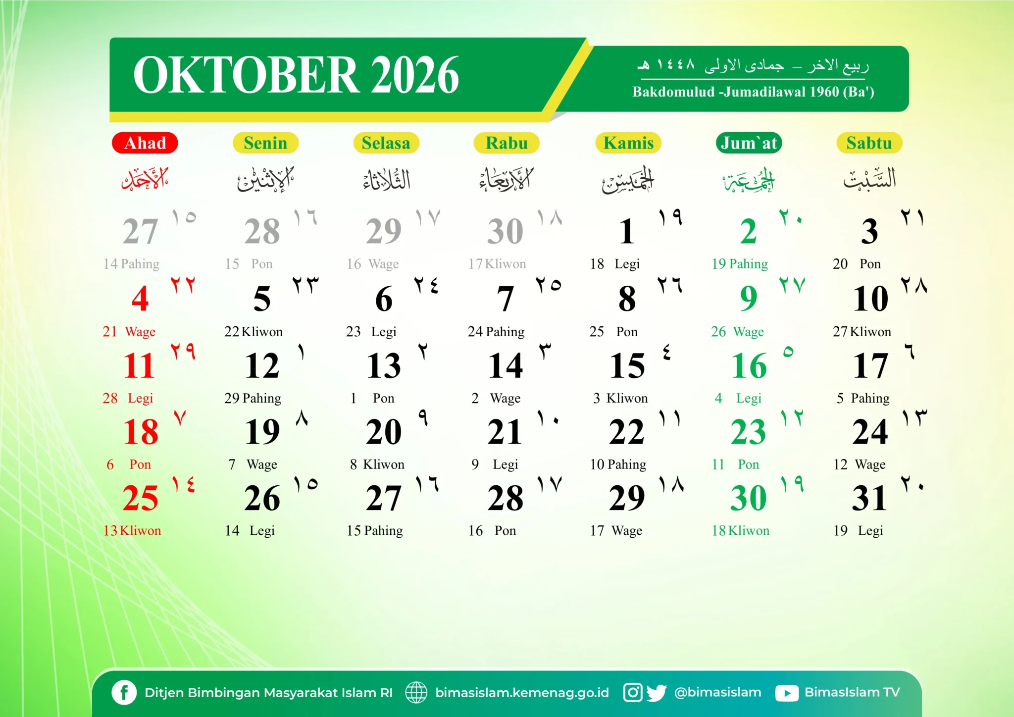Kalender Jawa 2026 bulan Oktober