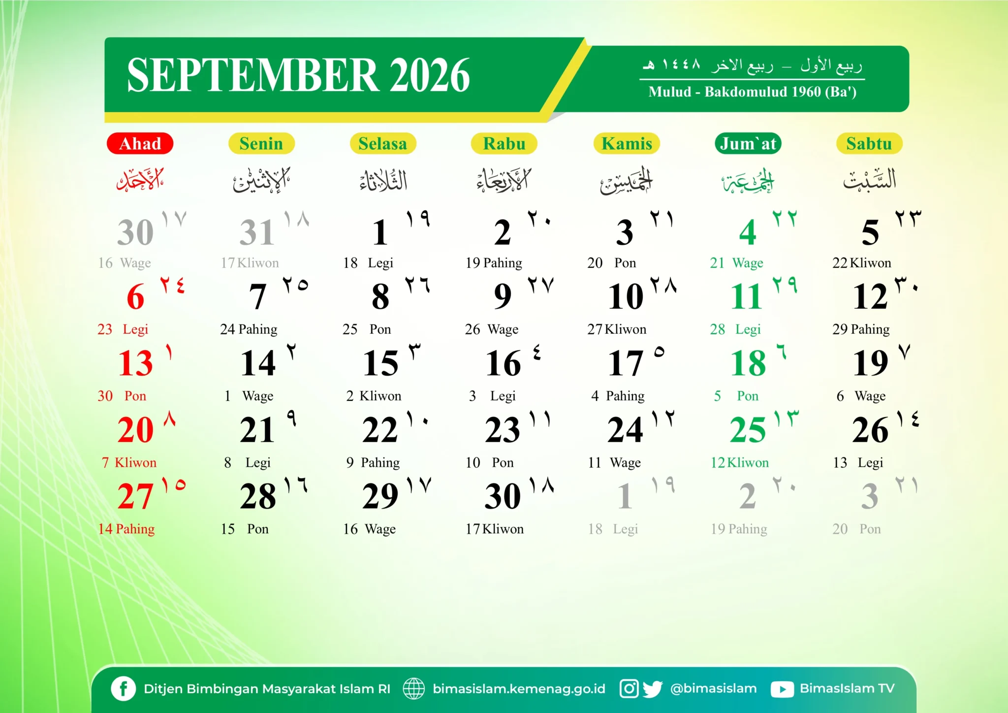 Kalender Jawa 2026 bulan September