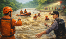 Tim gabungan melakukan pencarian korban hanyut di sungai