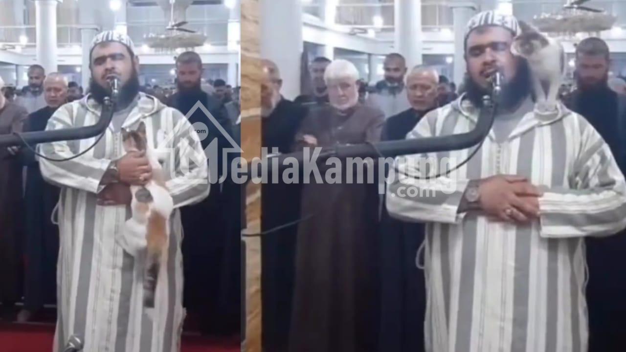 Imam Sholat Terawih, Tetap Khusuk Meski Ada Kucing Yang Memanjat Dirinya Imam Sholat Terawih, Tetap Khusuk Meski Ada Kucing Yang Memanjat Dirinya