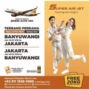 Jadwal Penerbangan Terbaru Bandara Blimbingsari Banyuwangi Bersama Maskapai Super Air Jet (Airbus A320-200) di Banyuwangi