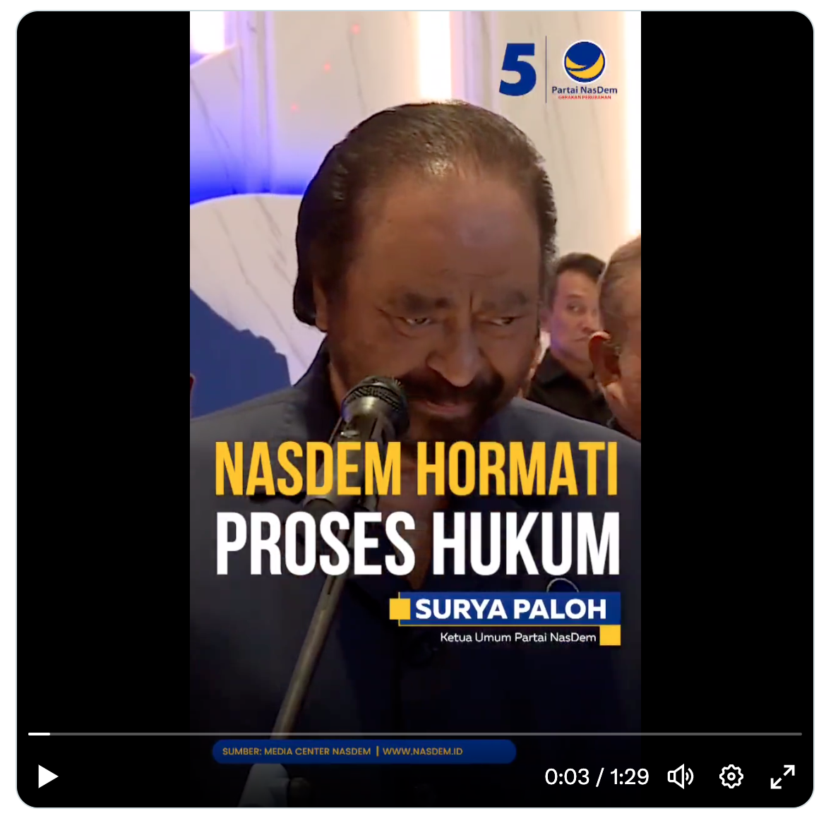 Video Pernyataan Ketum NasDem: Usai Ditetapkannya Menkominfo Johnny G Plate Sebagai Tersangka