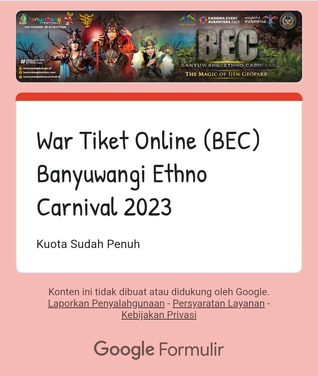 Tidak Sampai 1 Jam 500 Tiket Undangan Banyuwangi Ethno Carnival (BEC) Ludes Tidak Sampai 1 Jam 500 Tiket Undangan Banyuwangi Ethno Carnival (BEC) Ludes