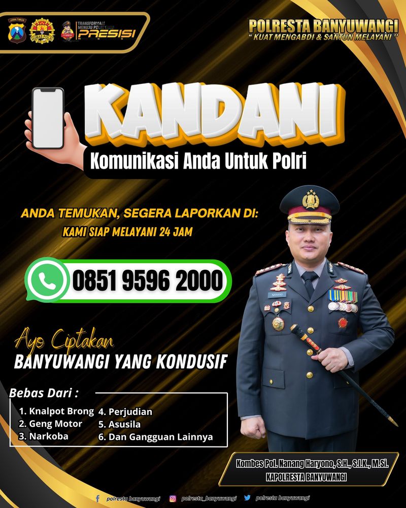 Pamflet Polresta Banyuwangi, Inovasi Baru KANDANI (Komunikasi Anda Untuk Polri) dari Instagram Resmi Polresta Banyuwangi