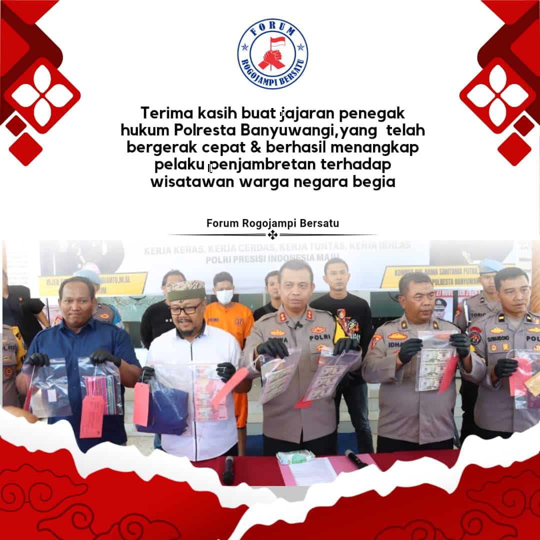 Forum Rogojampi Bersatu (FRB) Apresiasi Kinerja Cepat Polresta Banyuwangi dalam Kasus Penjambretan Wisatawan Asing