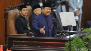 Prabowo Subianto menyampaikan pidato perdana sebagai Presiden RI.