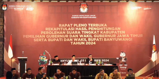 rapat pleno terbuka rekapitulasi hasil penghitungan suara pilgub jatim dan pilbup banyuwangi 2024