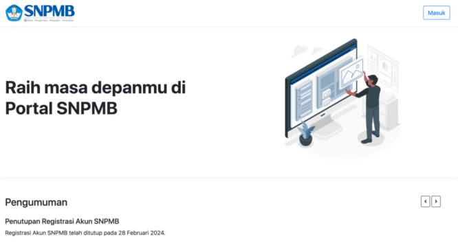 tangkapkan layar dari website resmi SNPMB