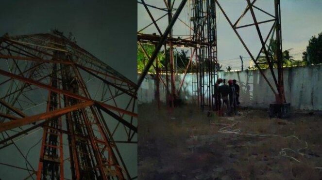 Petugas Damkar mendaki tower untuk menyelamatkan NAA
