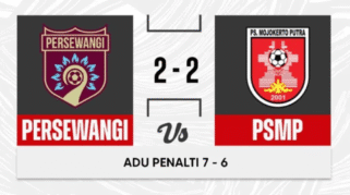 hasil pertandingan persewangi lawan PS Mojokerto Putra lewat adu penalti.