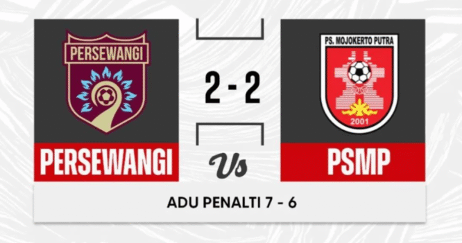 hasil pertandingan persewangi lawan PS Mojokerto Putra lewat adu penalti.