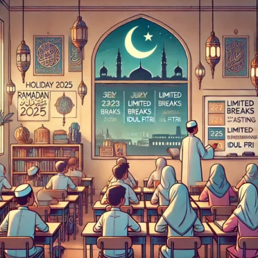 Siswa SMP sedang diskusi kelompok di kelas selama bulan Ramadan 2025