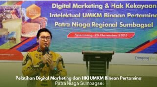 Peserta UMKM mengikuti pelatihan digital marketing dan HKI yang diadakan Pertamina Patra Niaga Sumbagsel di Palembang.