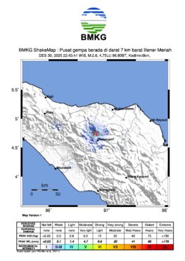 Peta episentrum gempa BMKG di Bener Meriah Aceh
