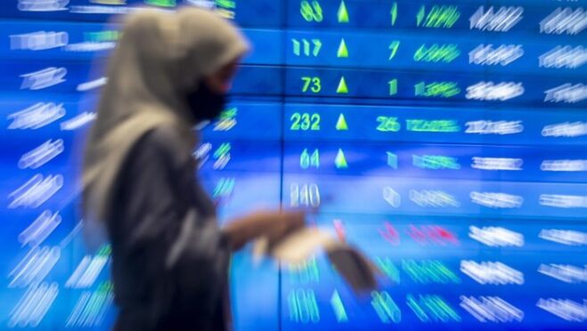 Tampilan papan perdagangan IHSG di Bursa Efek Indonesia