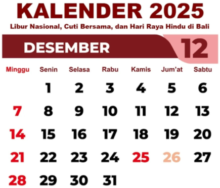Jadwal cuti bersama dan libur Natal 2025