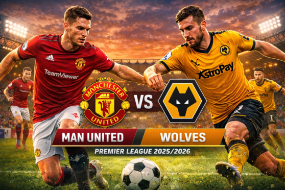 Pemain Manchester United dan Wolves berebut bola dalam laga Liga Inggris di Old Trafford