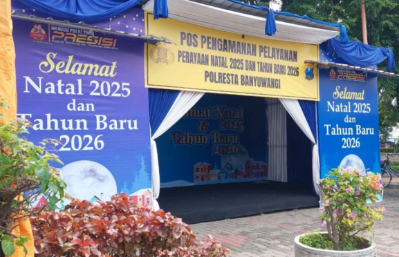 Kapolresta Banyuwangi meninjau kesiapan pos pengamanan libur Natal dan Tahun Baru.