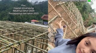 Pembangunan gedung pernikahan bambu di Banjarnegara oleh keluarga mempelai