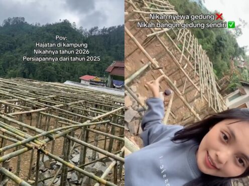 Pembangunan gedung pernikahan bambu di Banjarnegara oleh keluarga mempelai