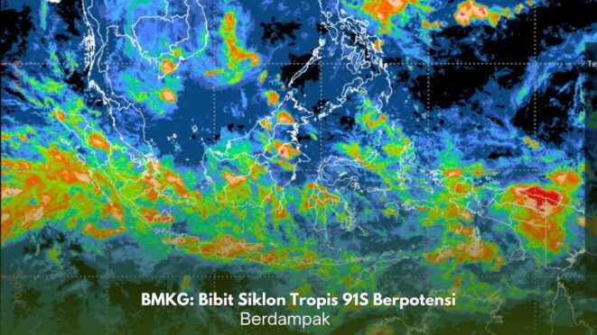 Peta prakiraan pergerakan bibit siklon tropis 91S dari BMKG.