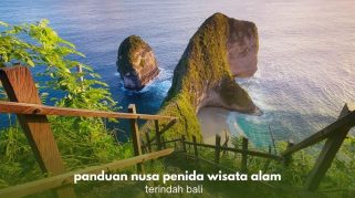 Pemandangan alam Nusa Penida Bali dengan tebing dan laut biru