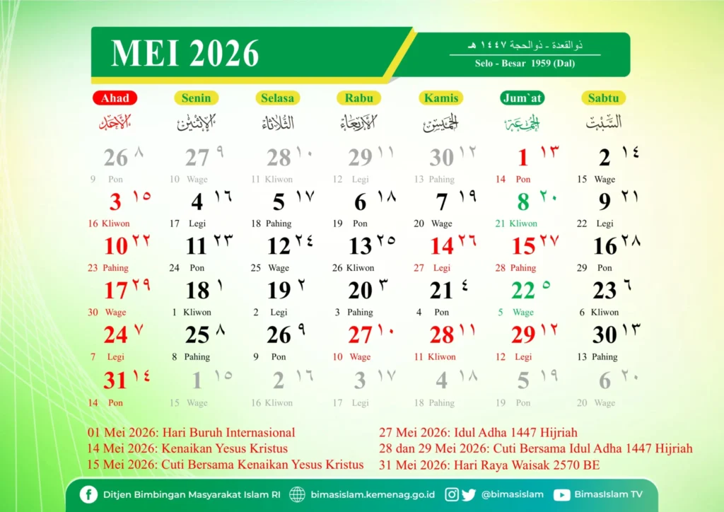Kalender Jawa Bulan Mei 2026 (Foto: dok. Aceh Kemenag)
