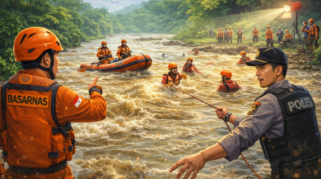 Tim gabungan melakukan pencarian korban hanyut di sungai