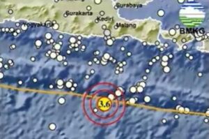 Peta gempa bumi mengguncang Kabupaten Blitar, Jawa Timur, Selasa (27/1/2026).