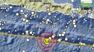 Peta gempa bumi mengguncang Kabupaten Blitar, Jawa Timur, Selasa (27/1/2026).