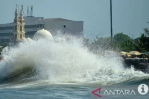 Ilustrasi gelombang tinggi di perairan Kepulauan Riau