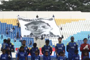 Selebrasi Hansamu Yama usai mencetak gol untuk Arema FC