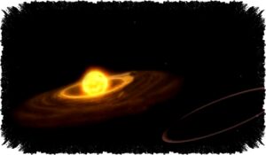 Ilustrasi peredupan ASASSN-24fw oleh objek bercincin raksasa