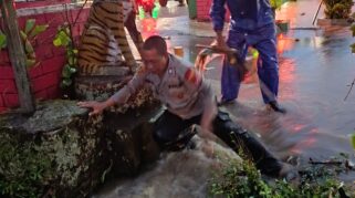 Genangan air di Jalan Raya Jember–Banyuwangi wilayah Glenmore