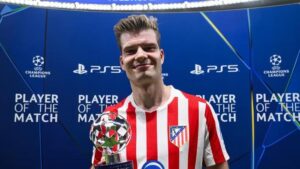 Alexander Sorloth merayakan gol saat Atletico Madrid vs Club Brugge
