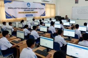 Siswa SMP mengikuti simulasi TKA 2026 berbasis komputer di laboratorium sekolah