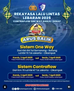 Korlantas Polri Terapkan Contraflow dan One Way untuk Mengurai Arus Balik Lebaran 2026