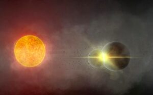 ilustrasi dua planet bertabrakan di luar angkasa dekat bintang