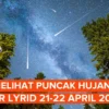 Puncak Hujan Meteor Lyrid 2026 Dapat Disaksikan di Indonesia pada Dini Hari 22‑23 April