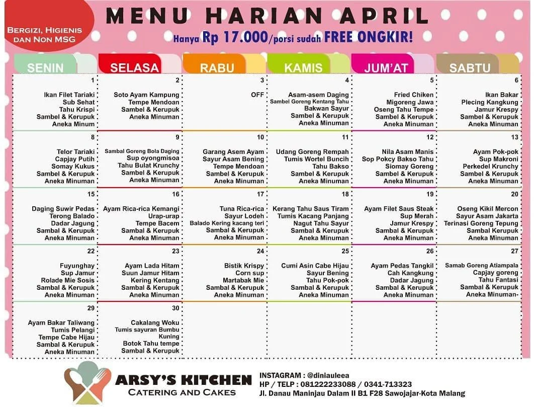 Contoh Menu Harian
